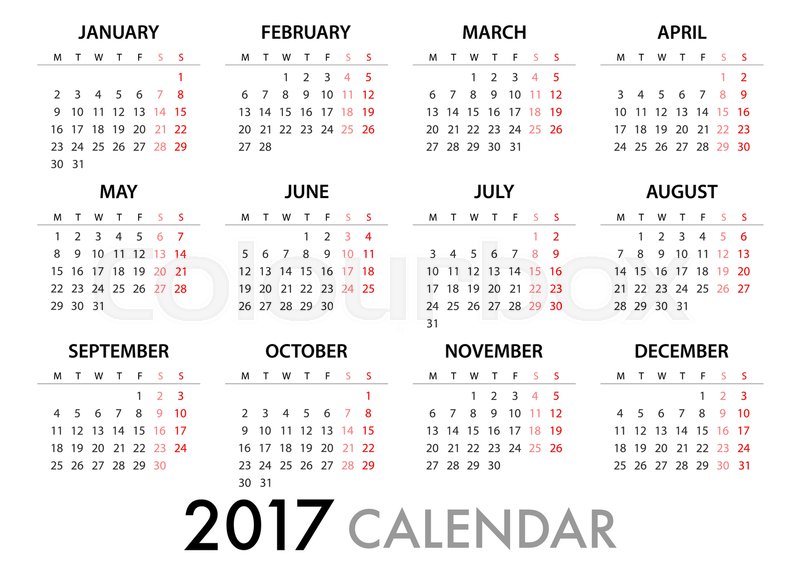 2017 calendar planner design for organization and business week starts monday simple vector template eps10 stock vector colourbox