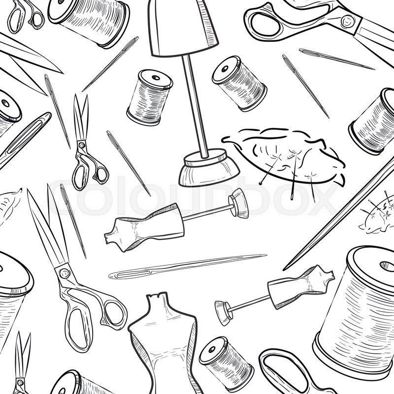 Hand drawn sewing pattern. Vector Stock vector Colourbox