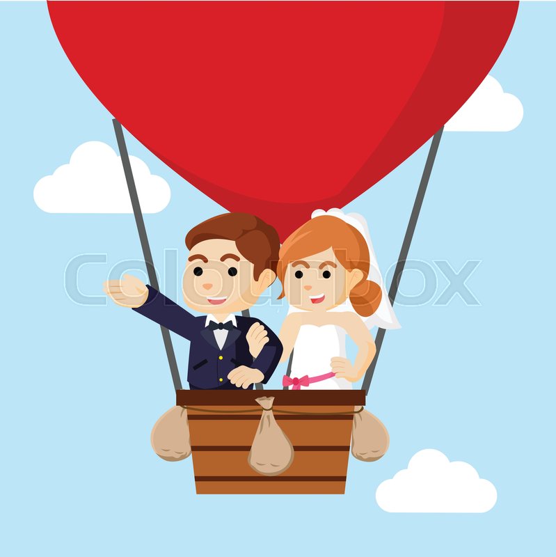 Married couple flying with air balloon | Stock vector | Colourbox