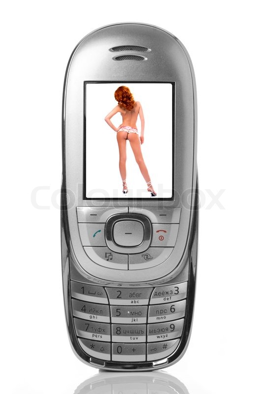 Mobile Phone With Picture Sexy Naked Girl Over White Background Stock