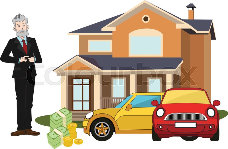 Rich Old Man With Big Cottage Cars Stock Vector Colourbox