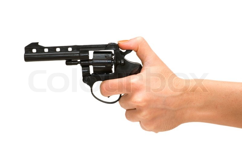 Hand holding revolver isolated on the Stock image Colourbox
