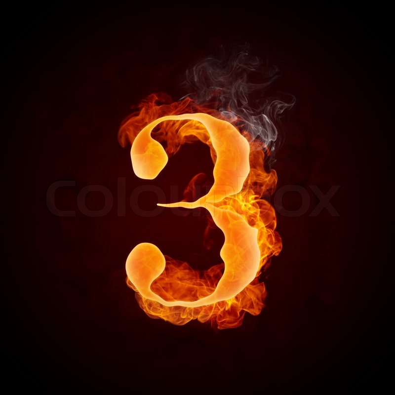 Fire Number 3 Isolated on Black ... | Stock image | Colourbox