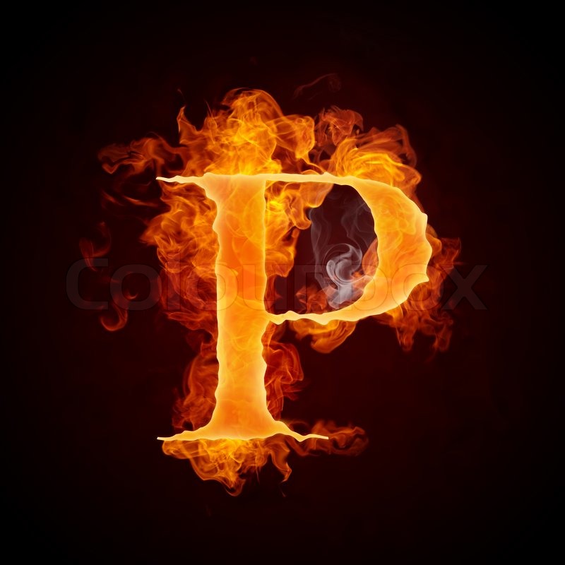 Fire Letter P Isolated on Black ... | Stock image | Colourbox