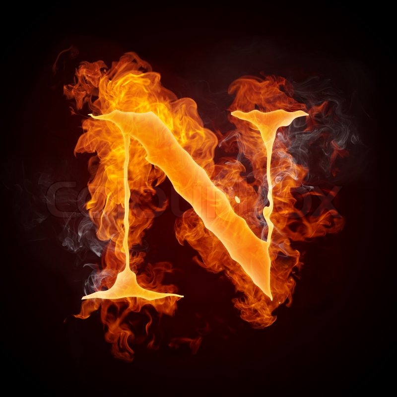 Fire Letters N Isolated on Black ... | Stock image | Colourbox