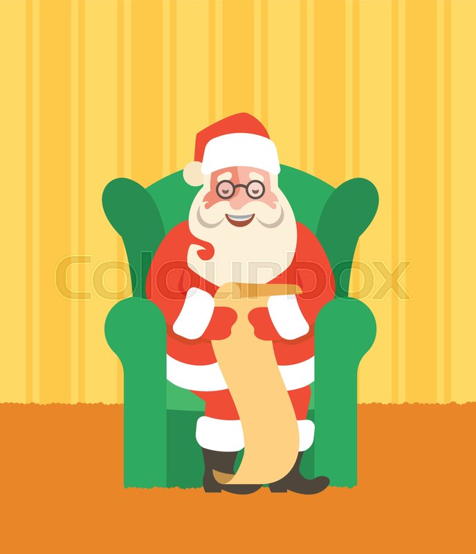 Santa Claus sits in a chair and reads Stock vector Colourbox