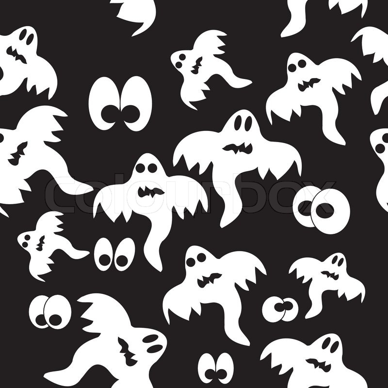 Black Ghost Pattern | seamless pattern with ghosts on black background vector Black Ghost Pattern | seamless pattern with ghosts on black background vector