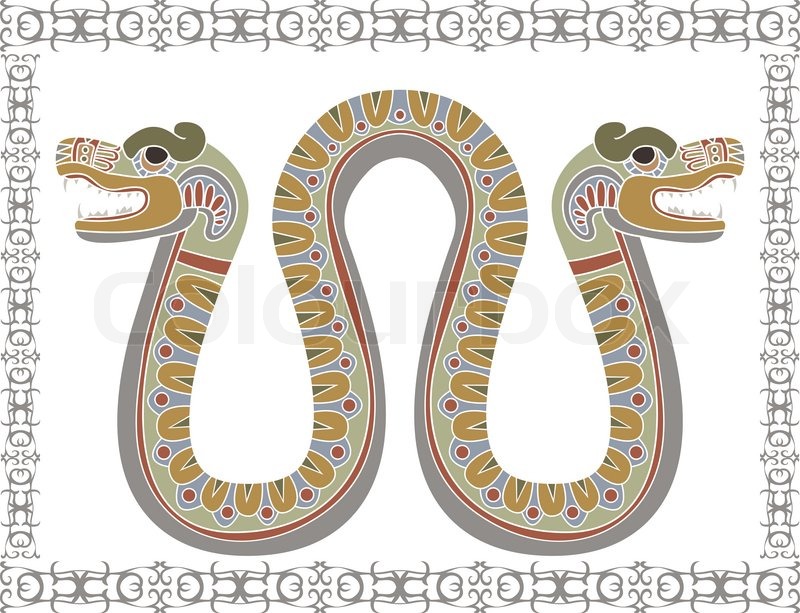 Traditional Aztec snake with two heads illustration Stock Vector