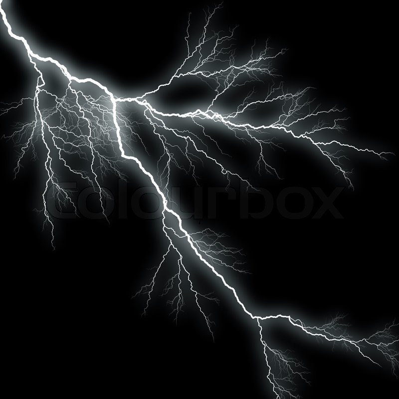 Bolts of lightning isolated over a black background Stock Photo