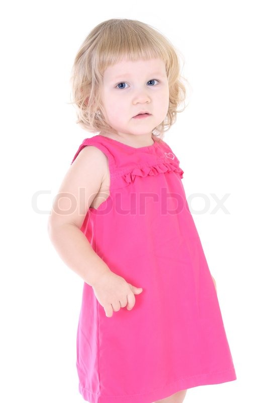 Little girl in pink dress isolated over ... | Stock image | Colourbox