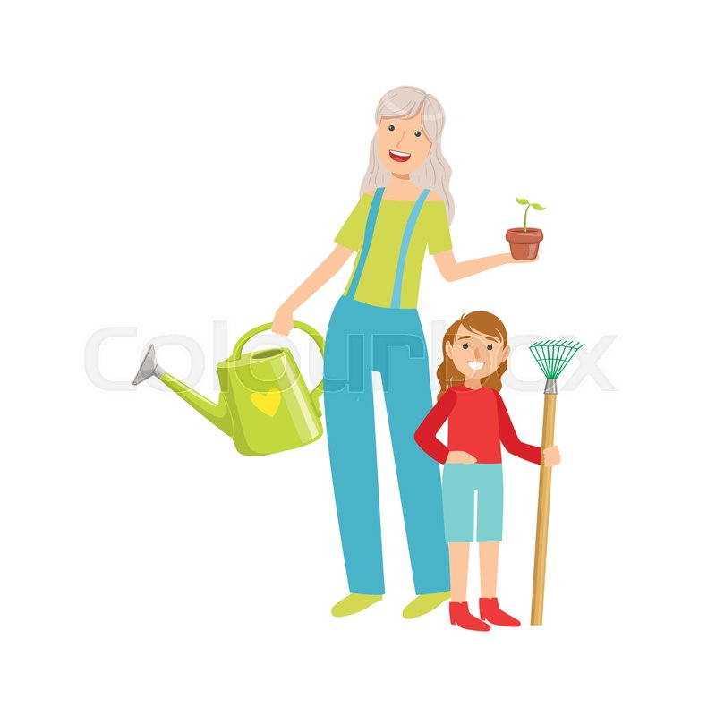 grandmother and granddaughter gardening part of grandparent and