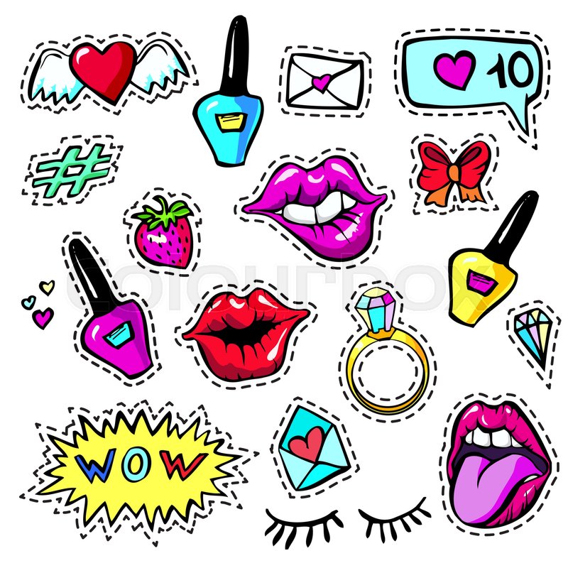 Decorative fashion patch badges set Stock vector Colourbox