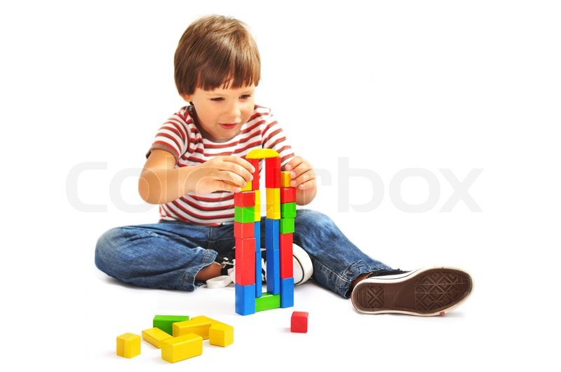 boy playing with blocks