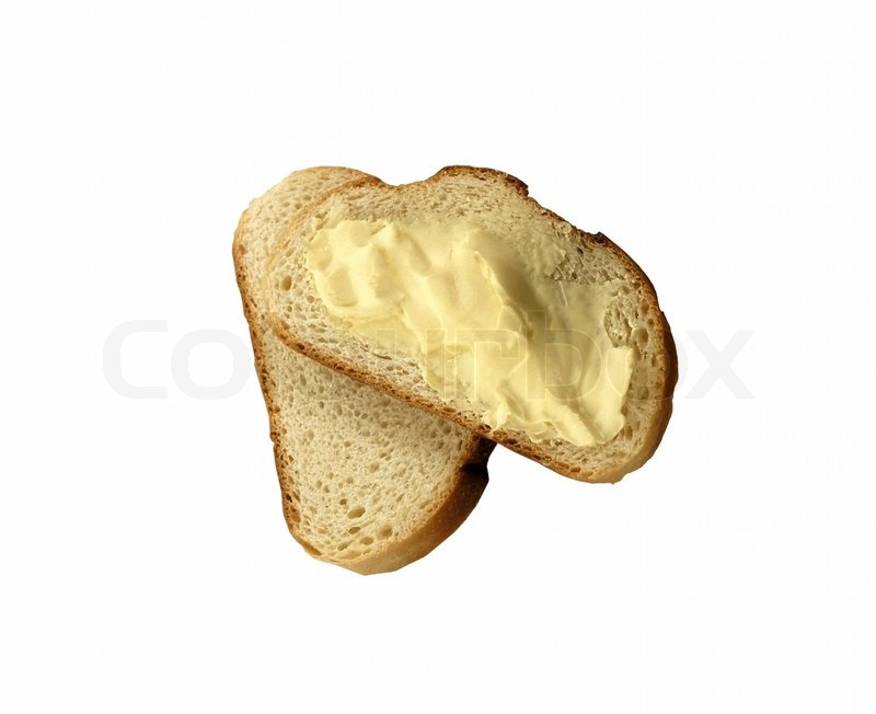 Buttered bread isolated on a white Stock image Colourbox