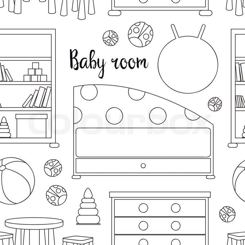Interior of baby room pattern. Nursery | Stock vector | Colourbox