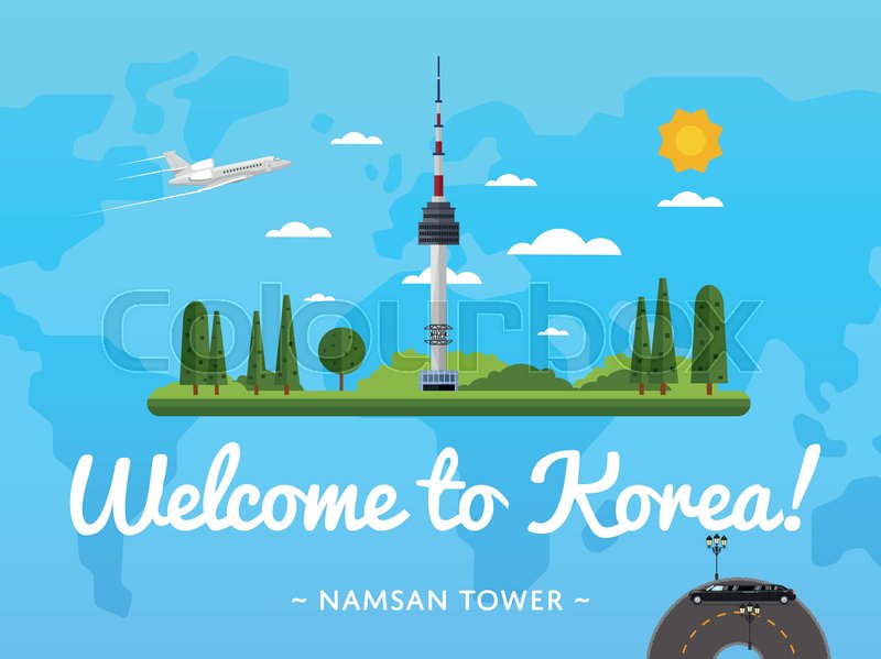 to Korea poster with famous Stock vector