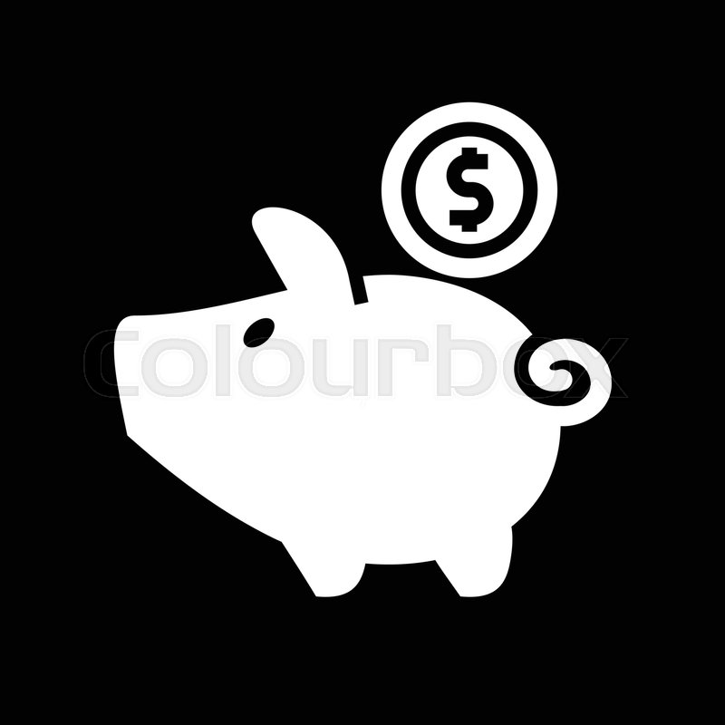 Piggy bank, white icon on black Stock vector Colourbox