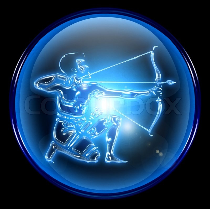 Sternzeichen Schütze -Symbol , isoliert auf schwarzem Hintergrund