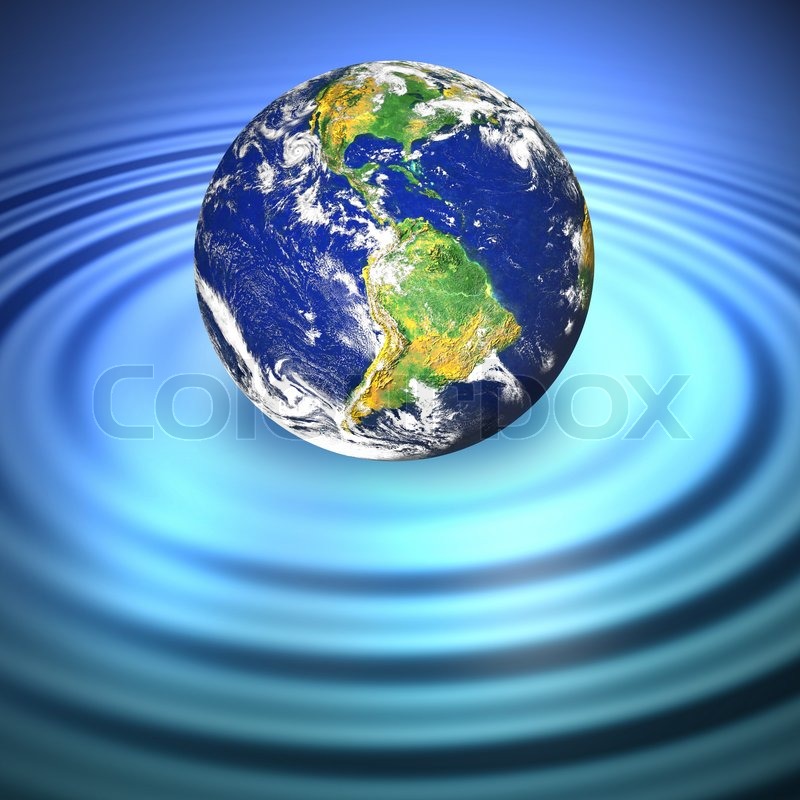 Our Earth floating in blue water Stock image Colourbox