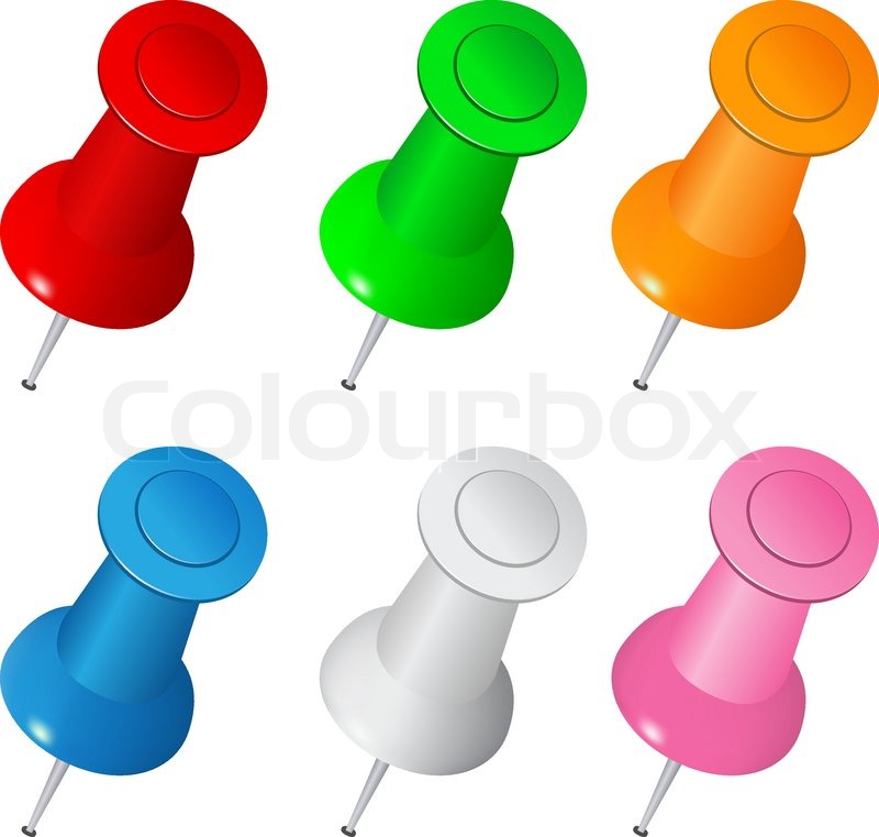 set of vector push pins on white background stock vector colourbox