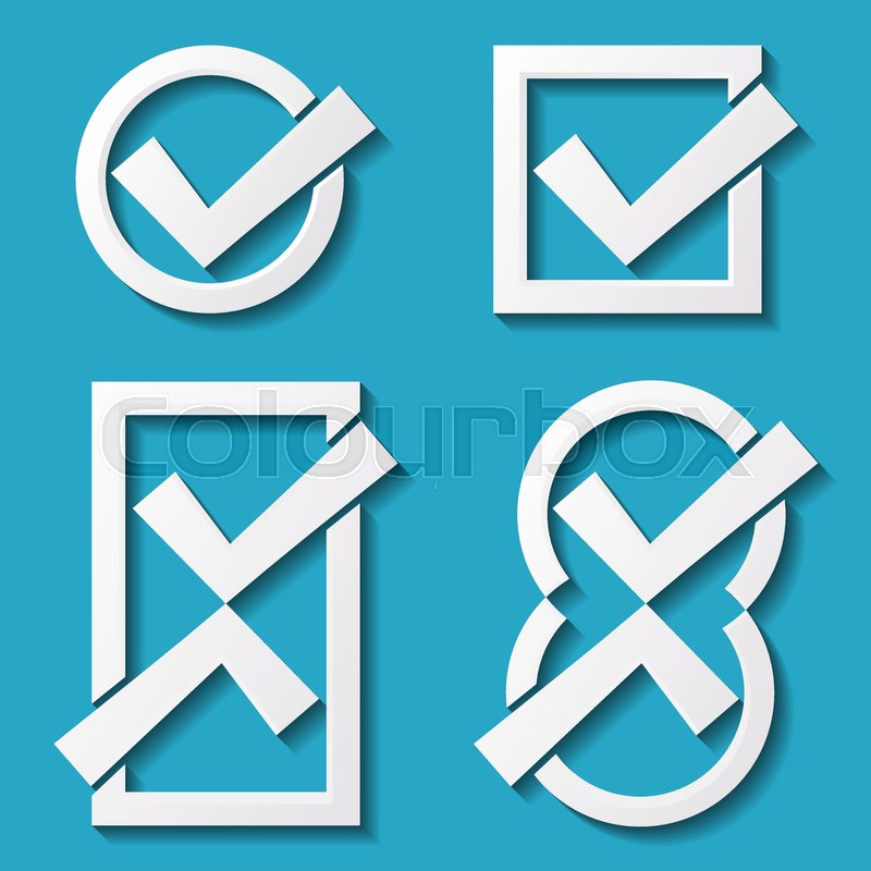 White tick icons with shadows on blue | Stock vector | Colourbox