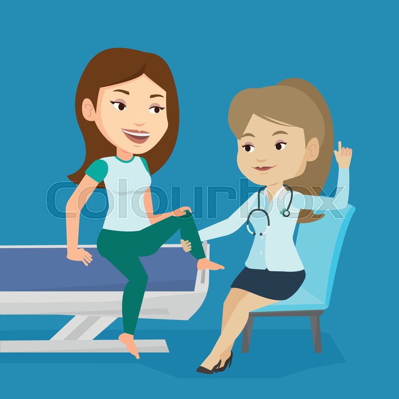 Caucasian gym doctor checking ankle of Stock vector Colourbox