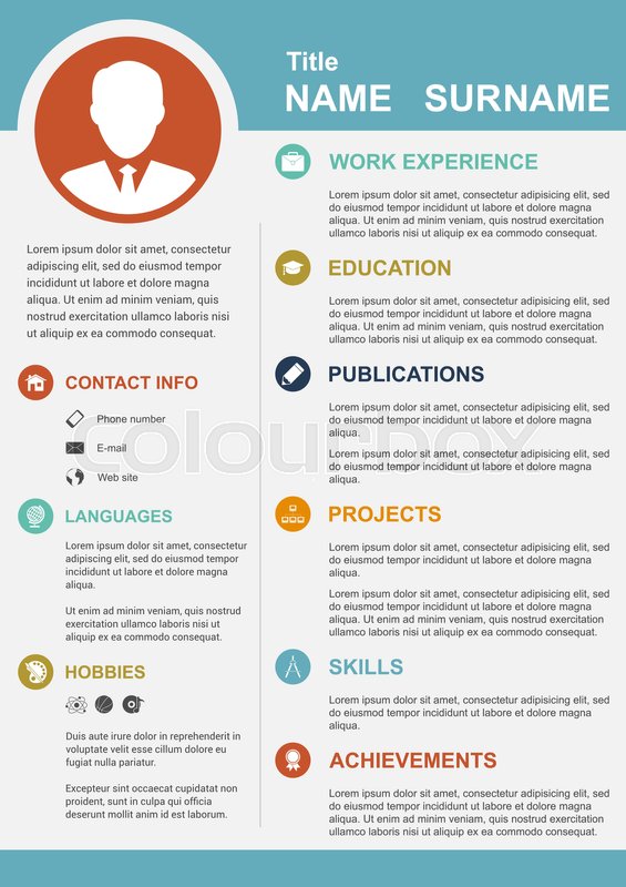 Infographic template with icons for cv, personal profile 