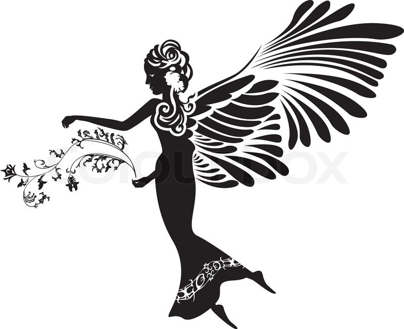 angel with flower stencil silhouette stock vector angel hair decoration christmas