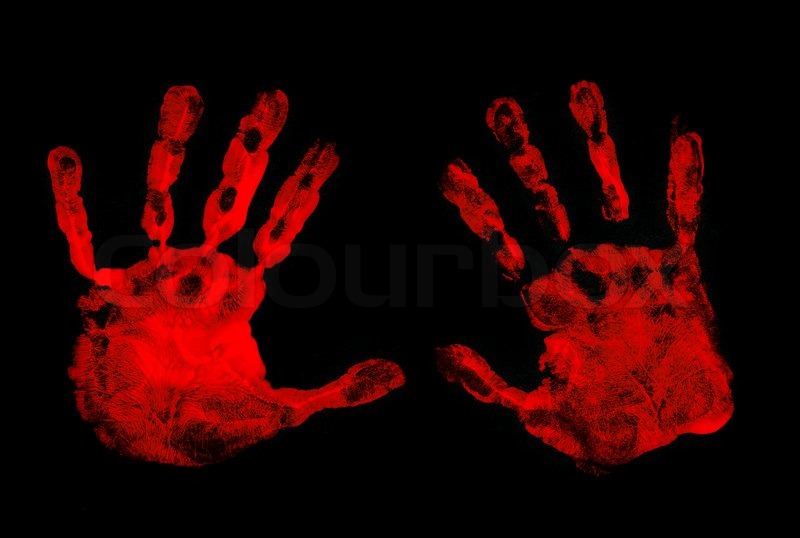 Set of red hand prints on black background | Stock Photo | Colourbox