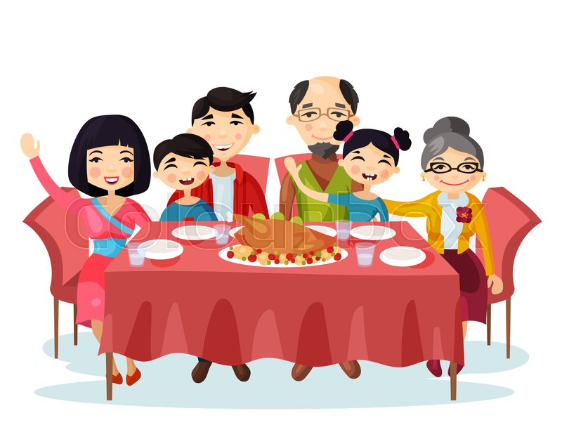 Holiday Dinner With Turkey Of Cartoon Family Kids Or Children Holiday Dinner With Turkey Of Cartoon Family Kids Or Children