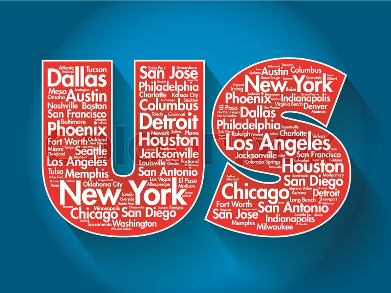 US Letters With Cities Names Words Stock Vector Colourbox