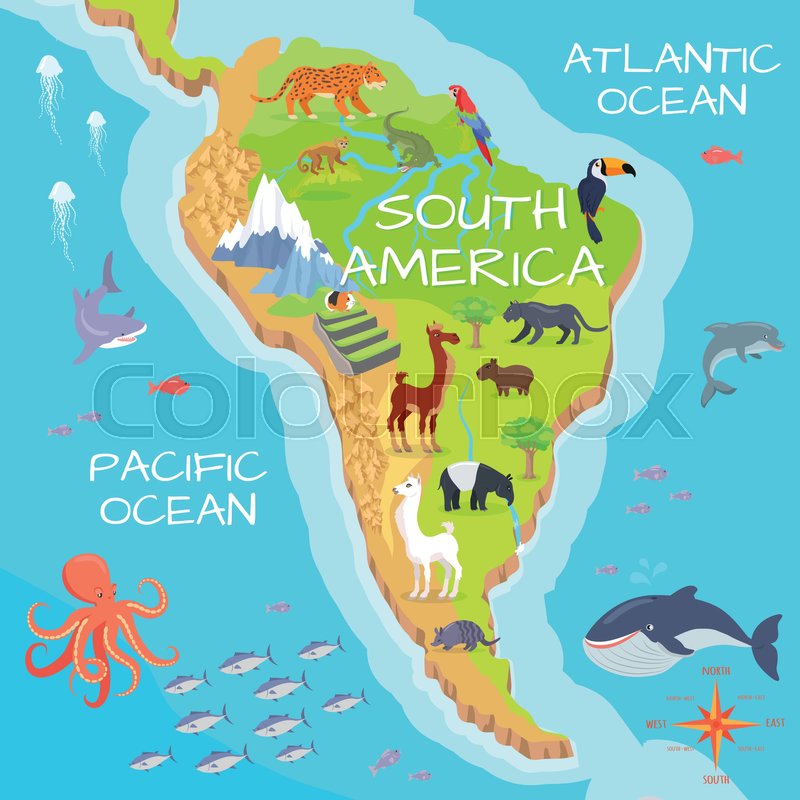 south america mainland cartoon map stock vector world maps of south america