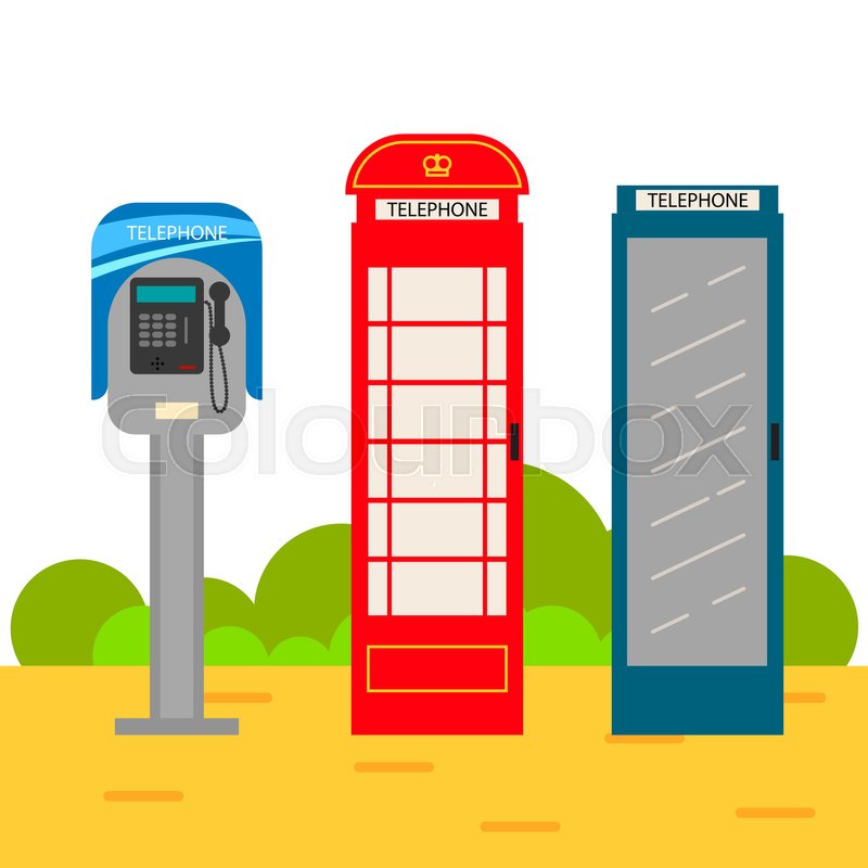 Telephone booth cartoon set. Modern ... | Stock vector | Colourbox