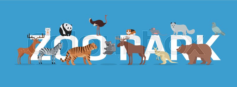 Zoo Park With Animals Banner Isolated Stock Vector Colourbox