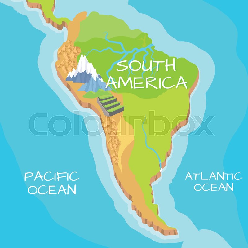 South America Isometric Map With Natural Attractions Cartography