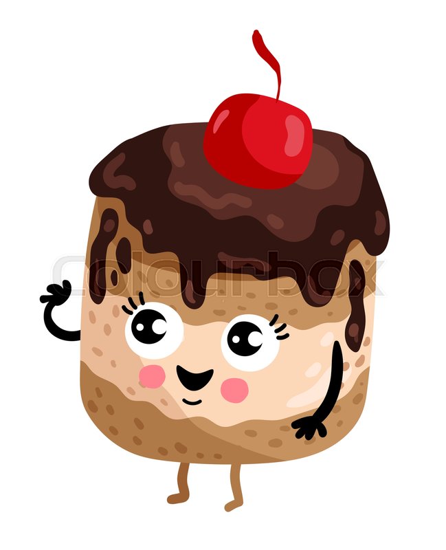 Cute Cake With Cherry Cartoon Stock Vector Colourbox