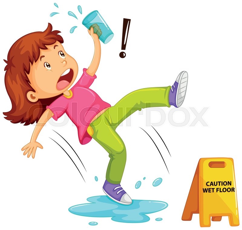 Girl slipping on wet floor Stock vector Colourbox