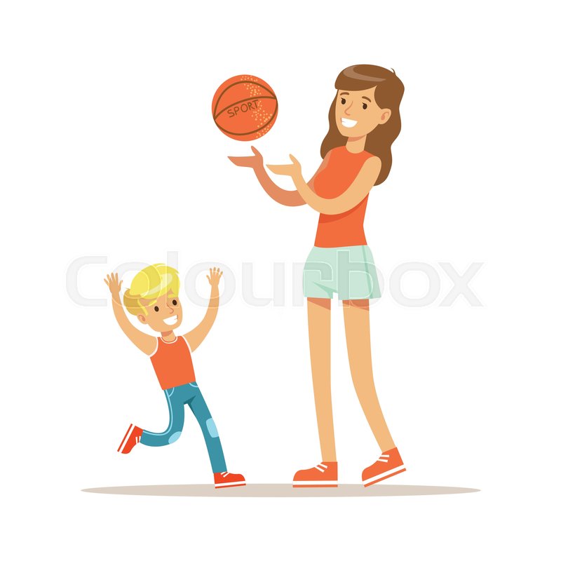 Mom And Son Playing Basketball, Loving | Stock Vector | Colourbox
