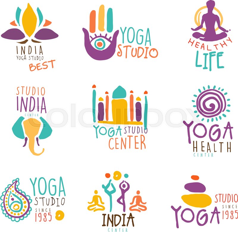 stock vector of yoga center set of colorful promo sign design templates with different indian
