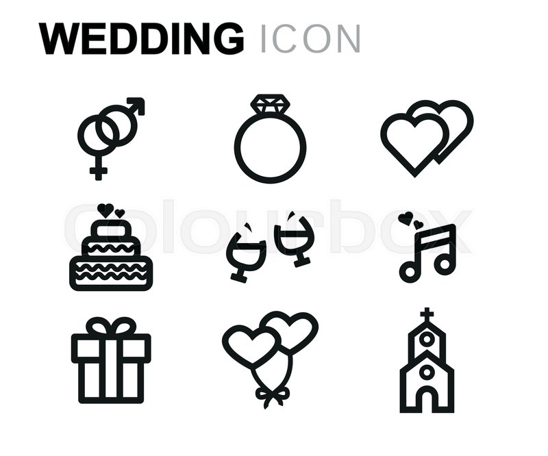 Download Vector line wedding icons set on white ... | Stock vector | Colourbox