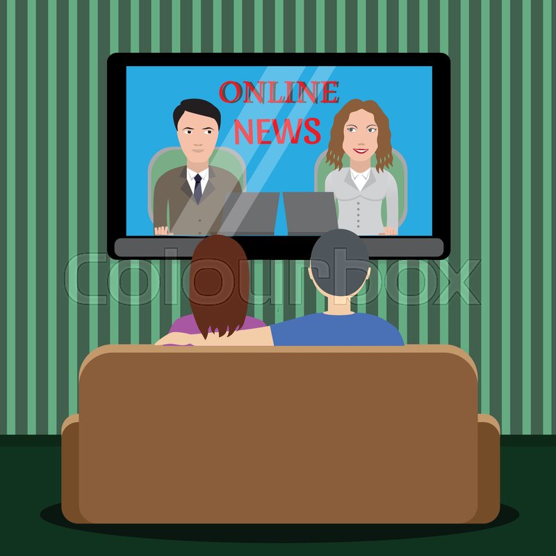 People Watching News On Tv Man And Stock Vector Colourbox