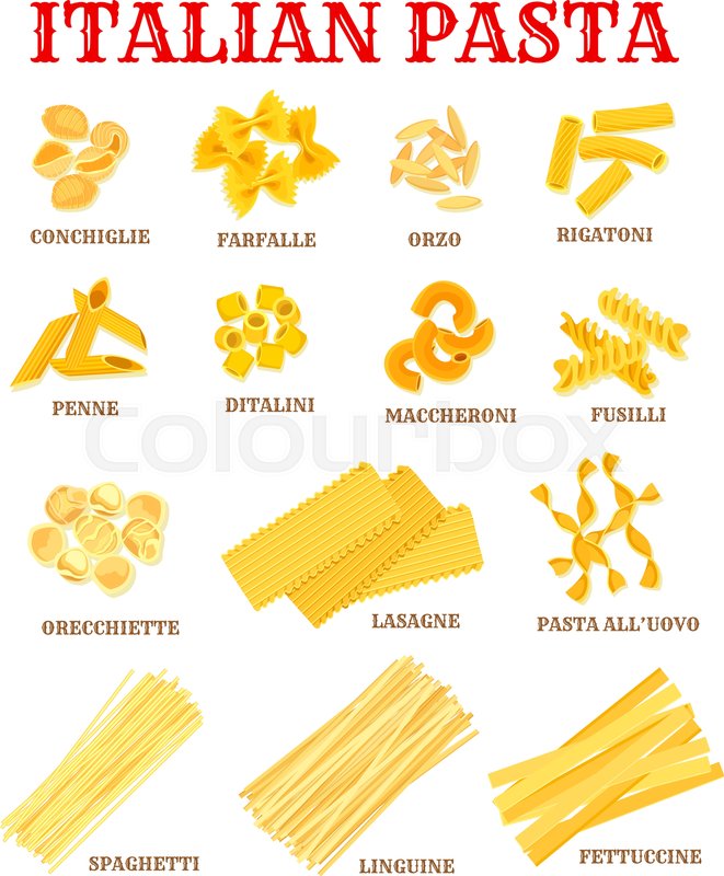 noodle box vector list different  pasta of  Vector  shapes  Italian Stock