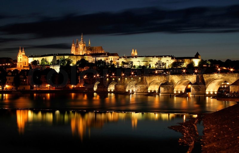 9 prague cloud at Charles Bridge and famous on illuminated Castle View