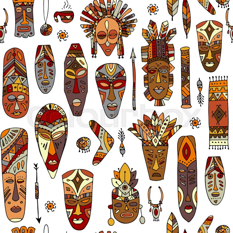 tribal mask ethnic seamless pattern sketch for your design vector