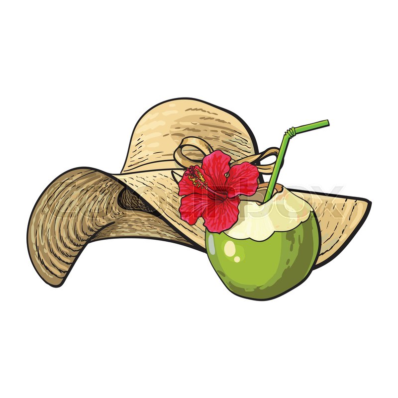 Download Floppy straw hat and coconut cocktail, ... | Stock vector ... Yellowimages Mockups