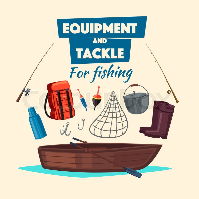 Fishing and fisherman tackle equipment Stock vector Colourbox