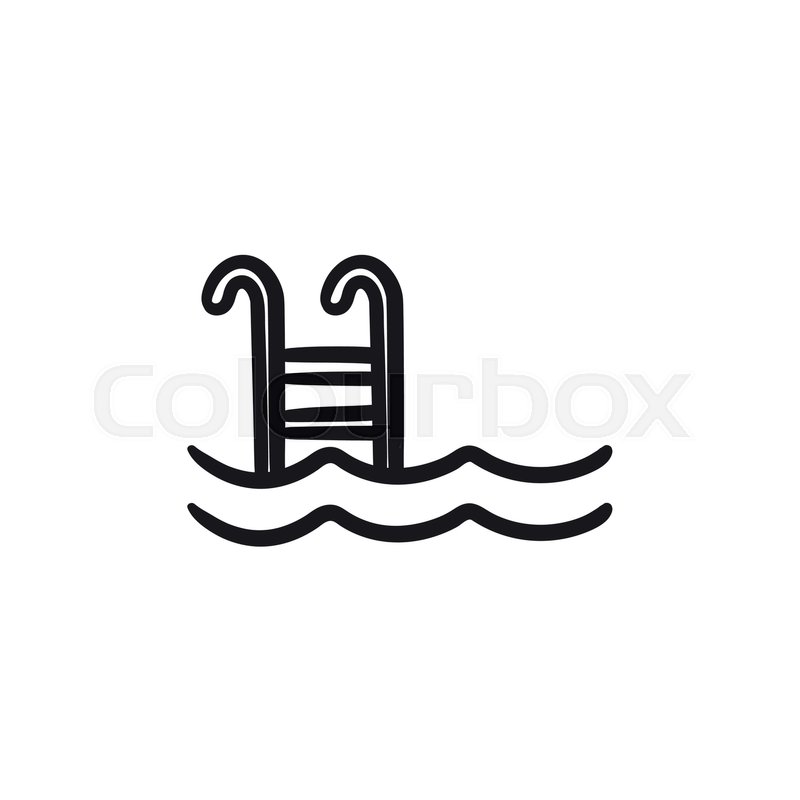 swimming pool with ladder vector sketch icon isolated on background