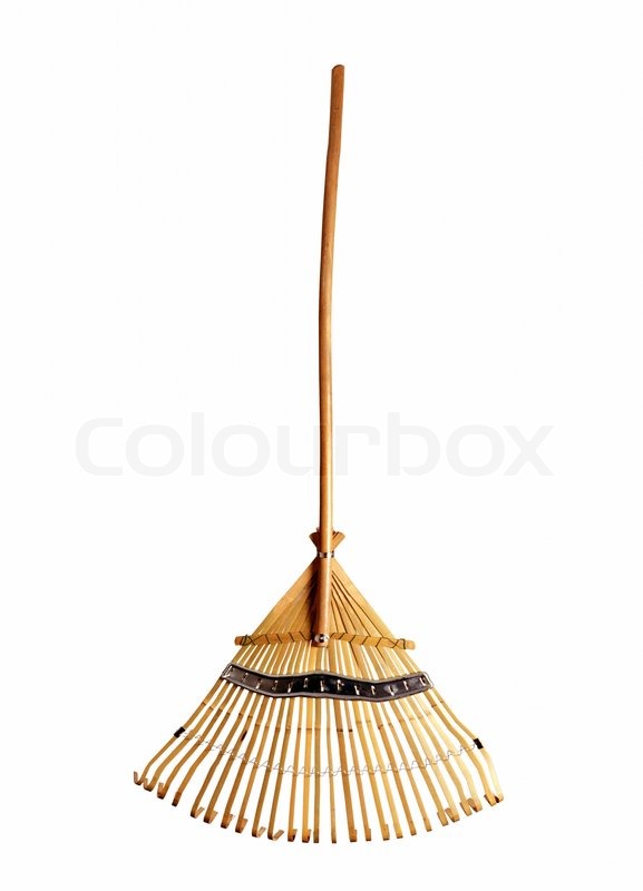 Wooden rake isolated on the white ... | Stock image | Colourbox