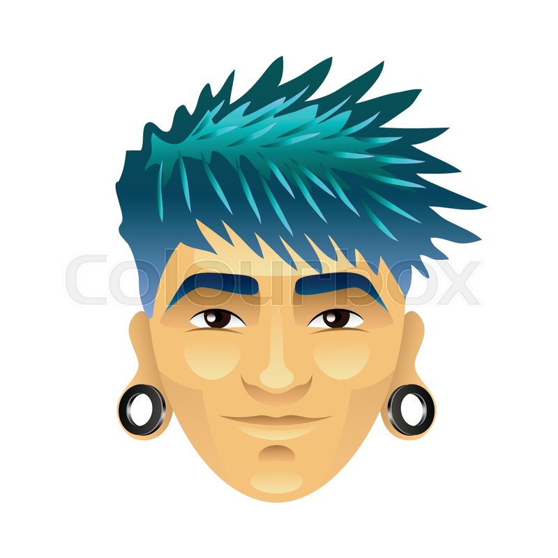 Asian Man With Blue Hair And Tunnels Stock Vector Colourbox