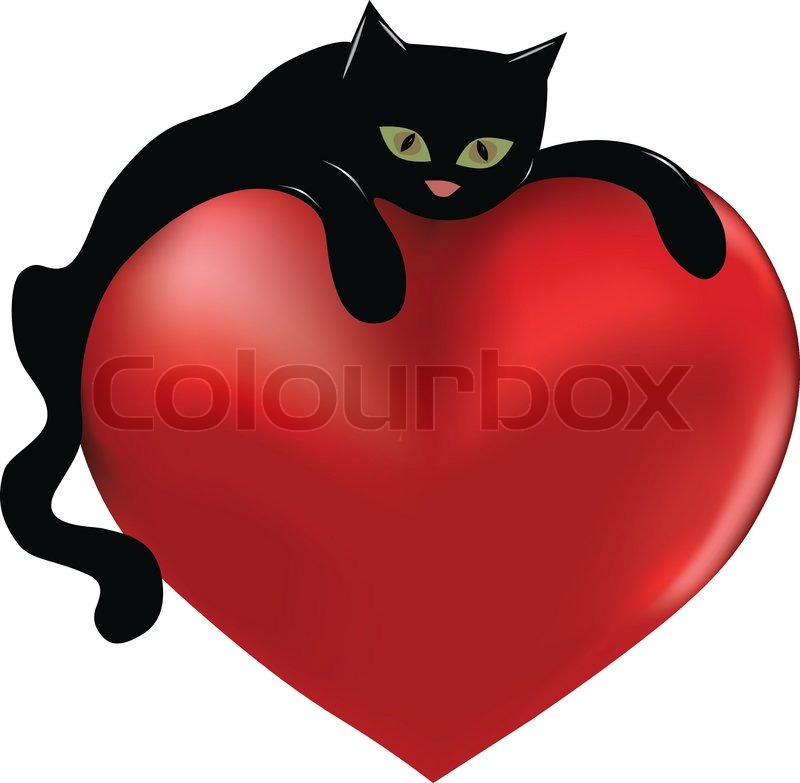 Schwarze Katze umarmt ein großes Herz StockVektor Colourbox